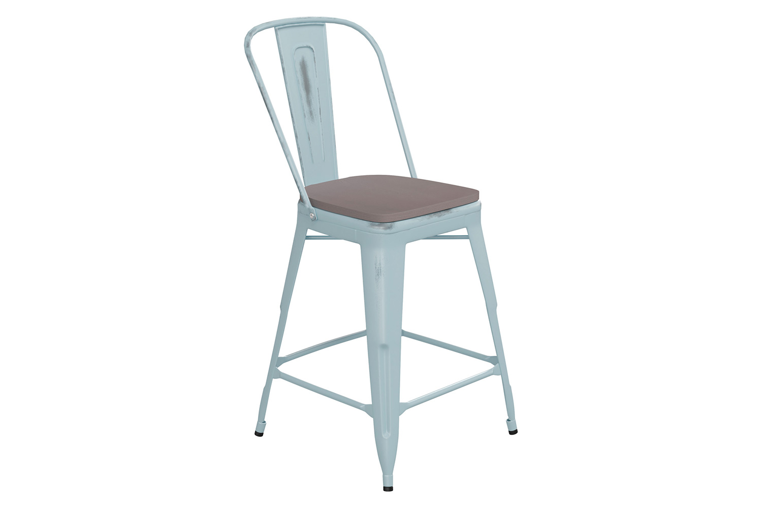 BLNK Carly Commercial Metal Indoor-Outdoor Counter Height Stool with Poly Resin Wood Seat - Green-Blue/Gray