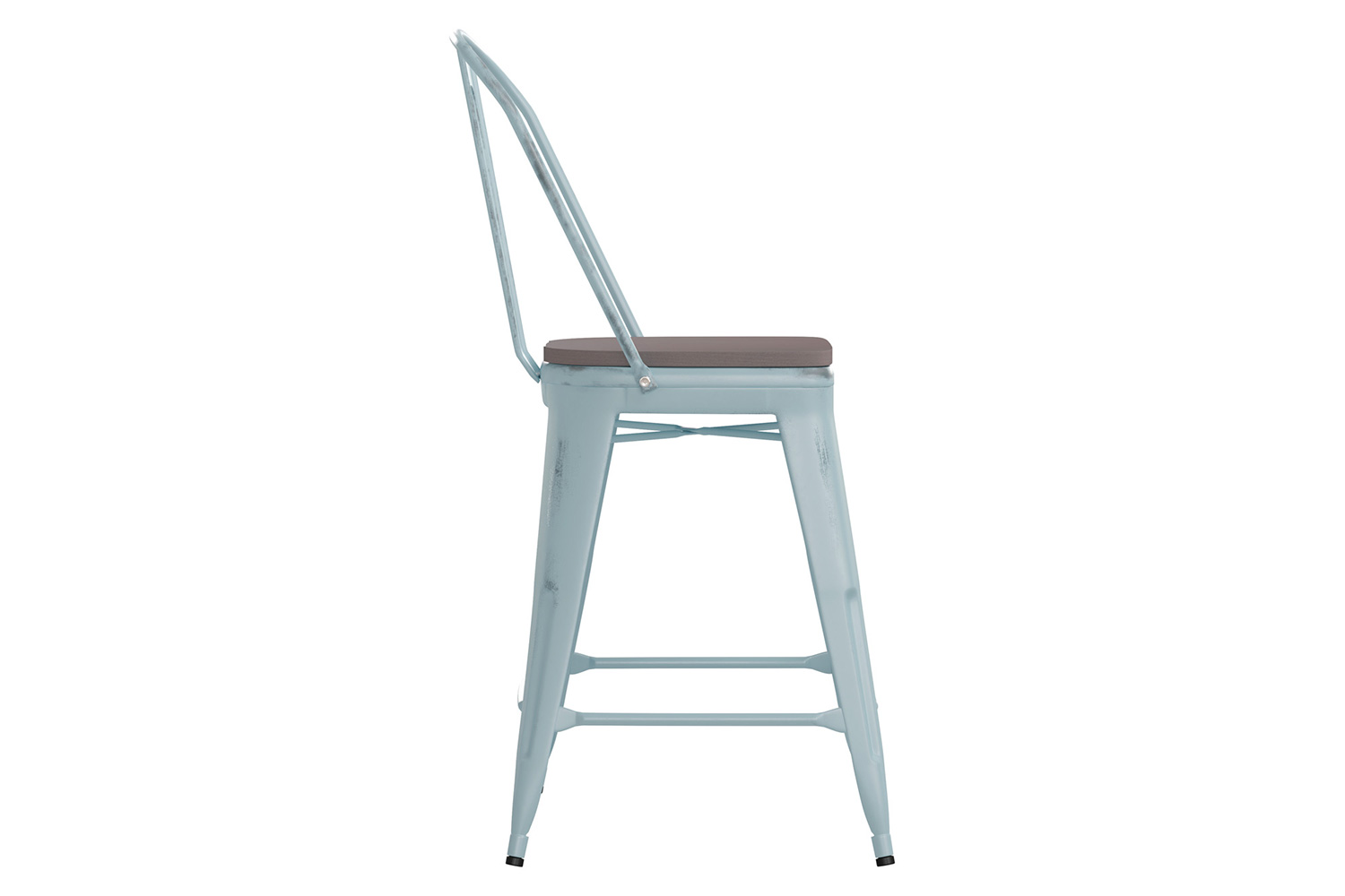 BLNK Carly Commercial Metal Indoor-Outdoor Counter Height Stool with Poly Resin Wood Seat - Green-Blue/Gray