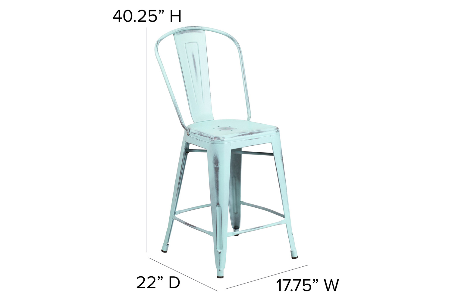 BLNK Carly Commercial Metal Indoor-Outdoor Counter Height Stool with Poly Resin Wood Seat - Green-Blue/Gray