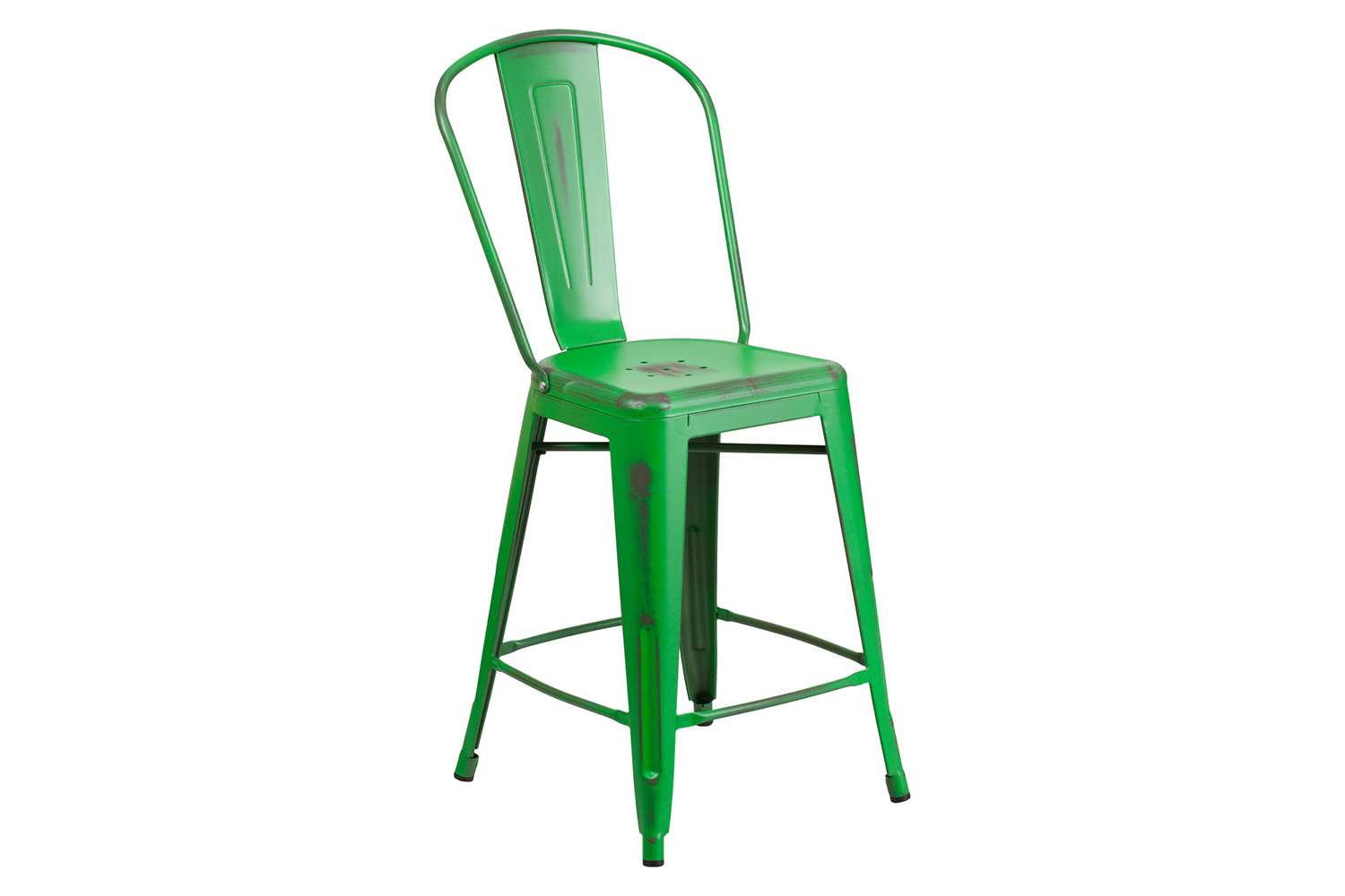 BLNK™ Carly Commercial Metal Distressed Indoor-Outdoor Counter Height Stool - Green