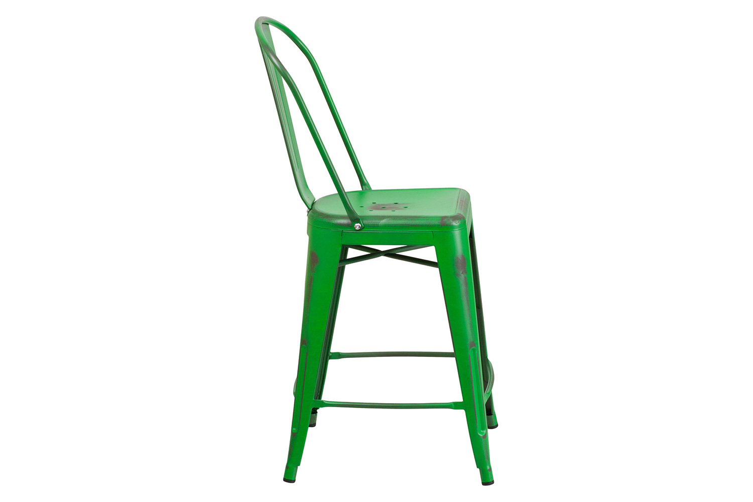 BLNK™ Carly Commercial Metal Distressed Indoor-Outdoor Counter Height Stool - Green