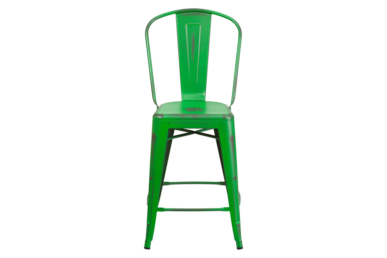 BLNK™ Carly Commercial Metal Distressed Indoor-Outdoor Counter Height Stool - Green