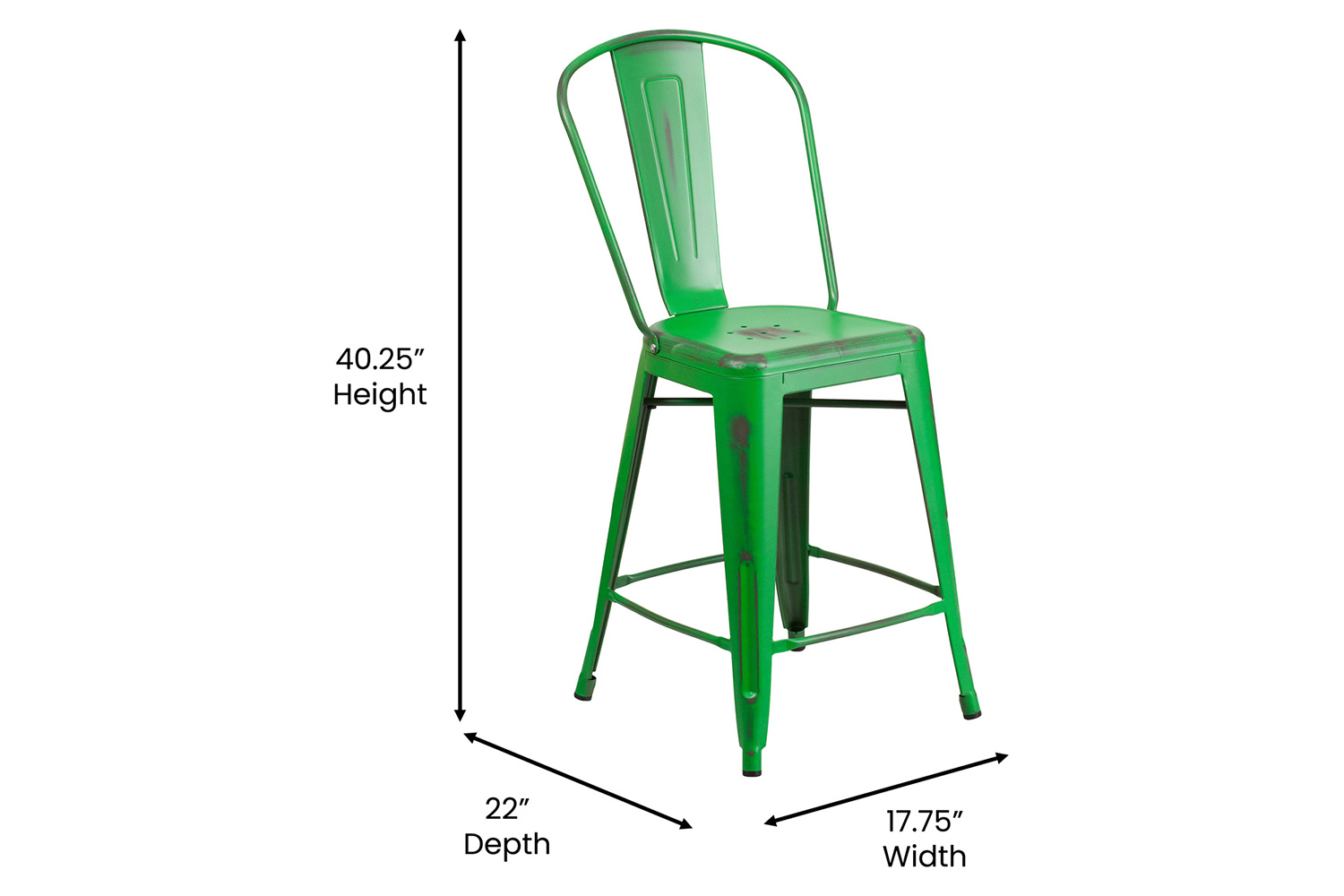 BLNK™ Carly Commercial Metal Distressed Indoor-Outdoor Counter Height Stool - Green