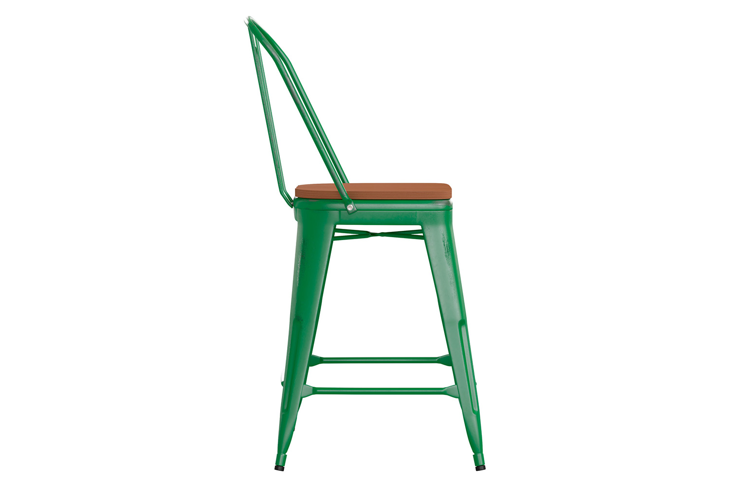 BLNK Carly Commercial Metal Indoor-Outdoor Counter Height Stool with Poly Resin Wood Seat - Green/Teak