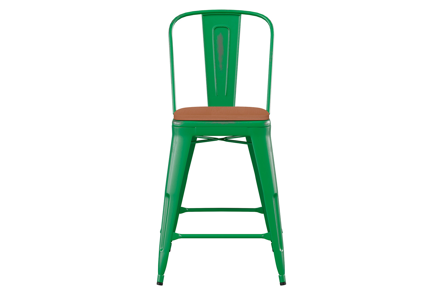 BLNK Carly Commercial Metal Indoor-Outdoor Counter Height Stool with Poly Resin Wood Seat - Green/Teak