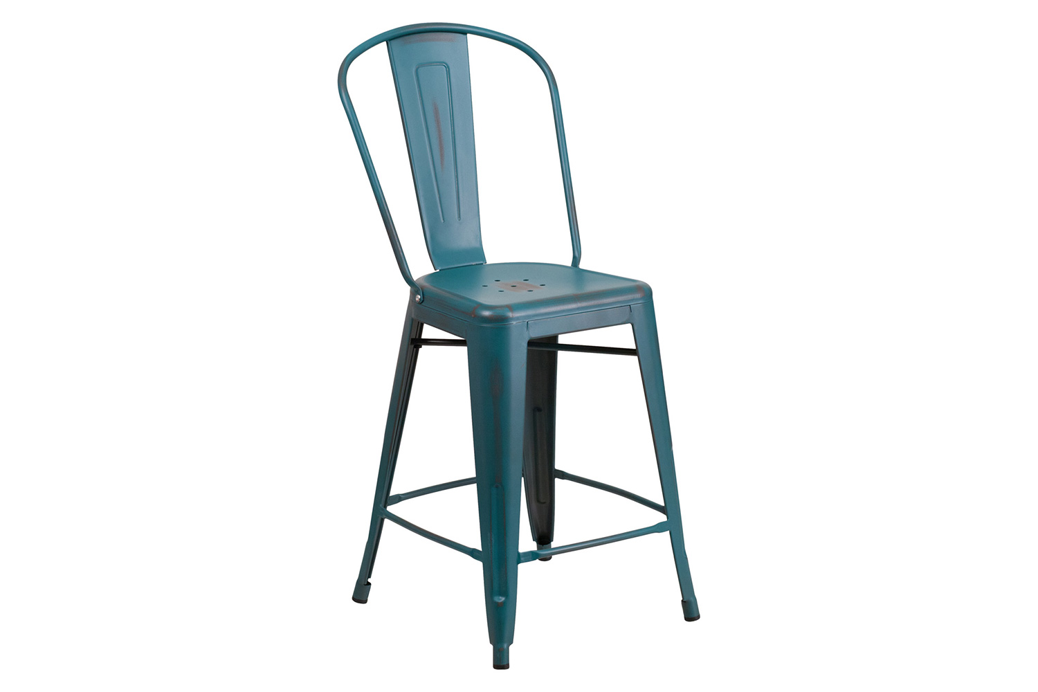 BLNK™ Carly Commercial Metal Distressed Indoor-Outdoor Counter Height Stool - Kelly Blue/Teal