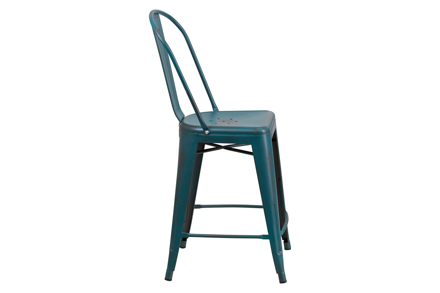 BLNK™ Carly Commercial Metal Distressed Indoor-Outdoor Counter Height Stool - Kelly Blue/Teal