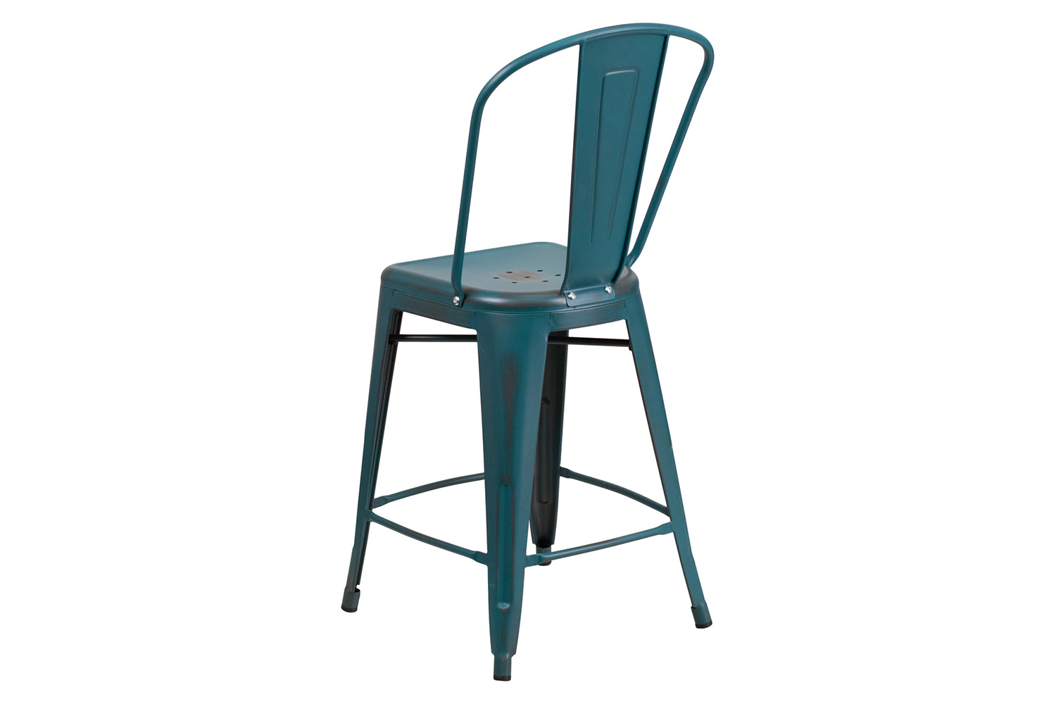 BLNK™ Carly Commercial Metal Distressed Indoor-Outdoor Counter Height Stool - Kelly Blue/Teal