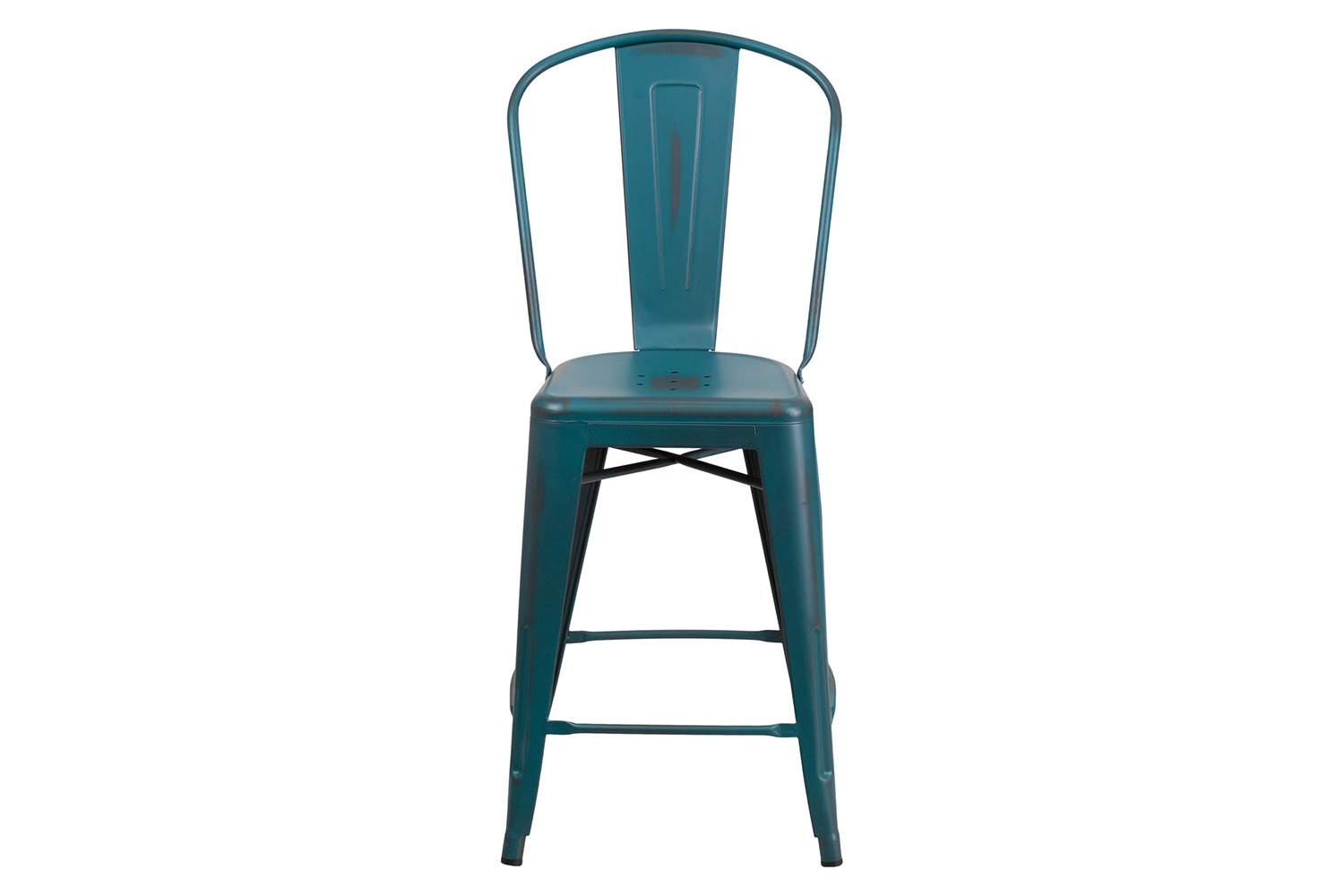 BLNK™ Carly Commercial Metal Distressed Indoor-Outdoor Counter Height Stool - Kelly Blue/Teal