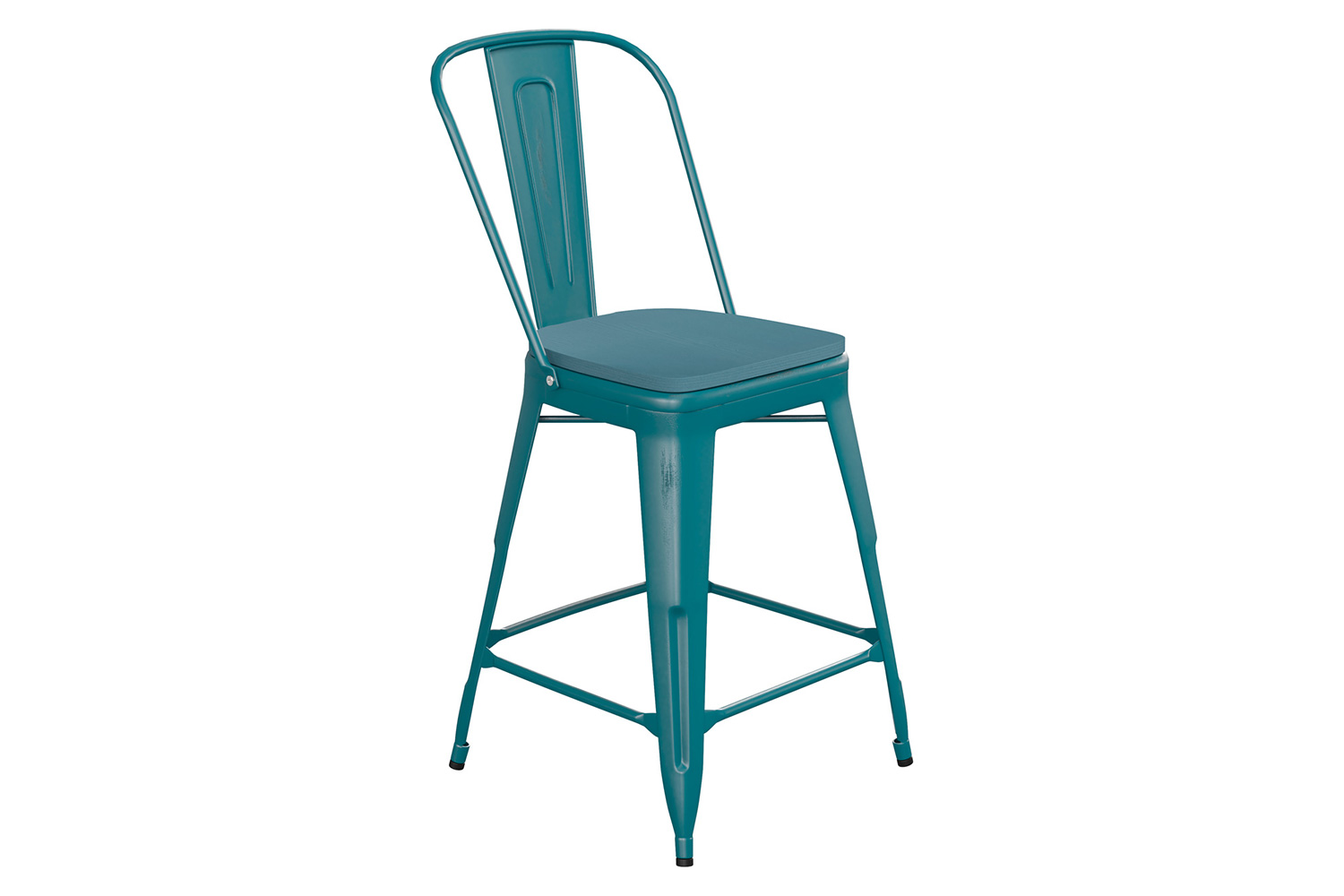 BLNK Carly Commercial Metal Indoor-Outdoor Counter Height Stool with Poly Resin Wood Seat - Kelly Blue-Teal/Teal-Blue