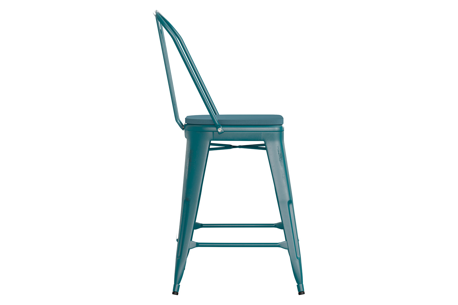 BLNK Carly Commercial Metal Indoor-Outdoor Counter Height Stool with Poly Resin Wood Seat - Kelly Blue-Teal/Teal-Blue