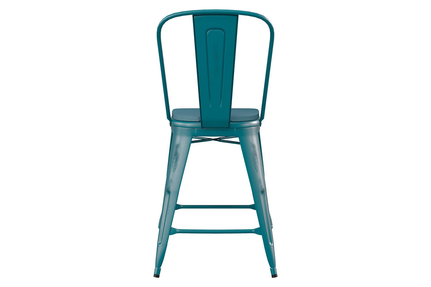 BLNK Carly Commercial Metal Indoor-Outdoor Counter Height Stool with Poly Resin Wood Seat - Kelly Blue-Teal/Teal-Blue