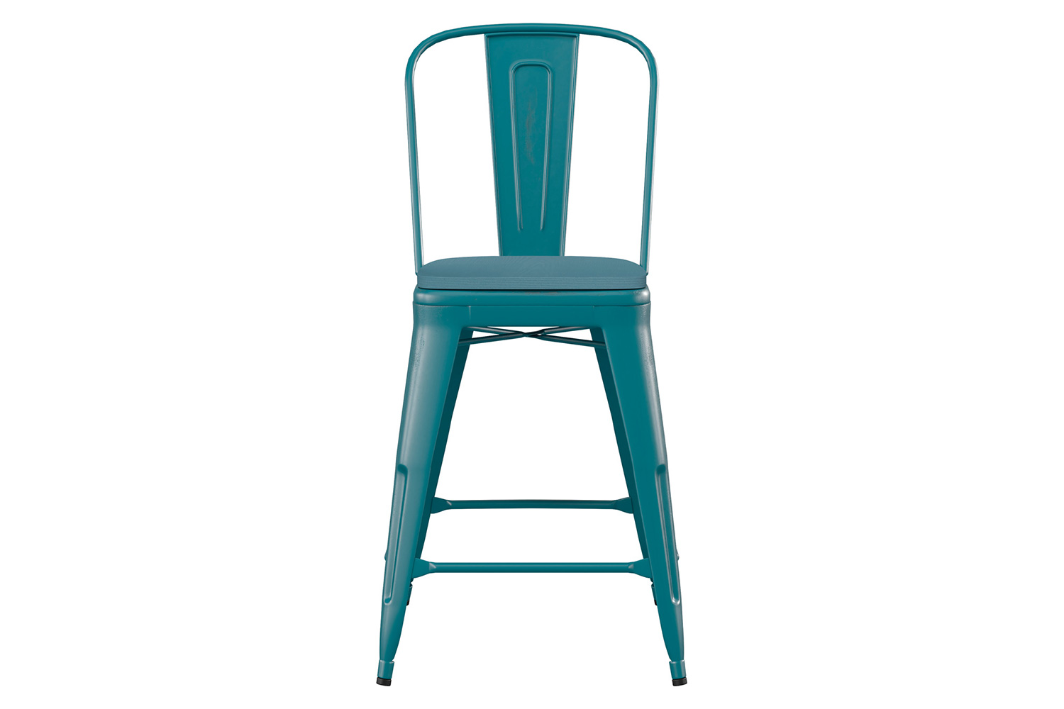 BLNK Carly Commercial Metal Indoor-Outdoor Counter Height Stool with Poly Resin Wood Seat - Kelly Blue-Teal/Teal-Blue