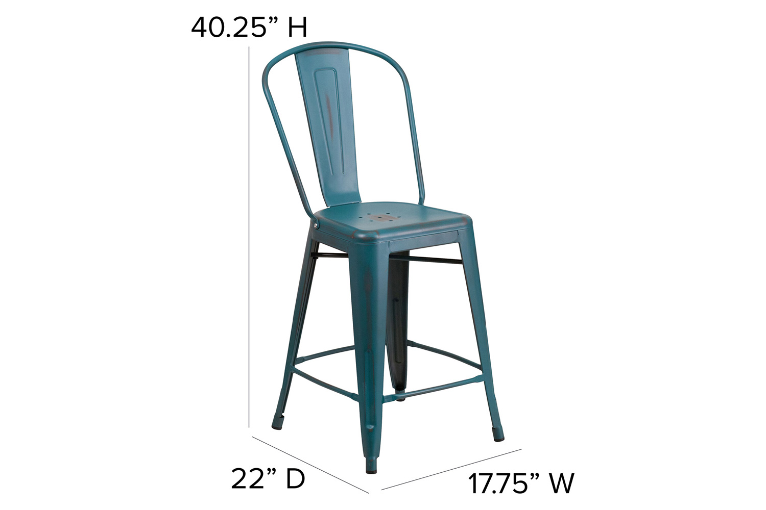 BLNK Carly Commercial Metal Indoor-Outdoor Counter Height Stool with Poly Resin Wood Seat - Kelly Blue-Teal/Teal-Blue