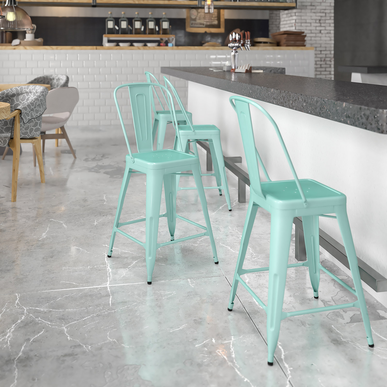 BLNK Carly Commercial Metal Indoor-Outdoor Counter Height Stool