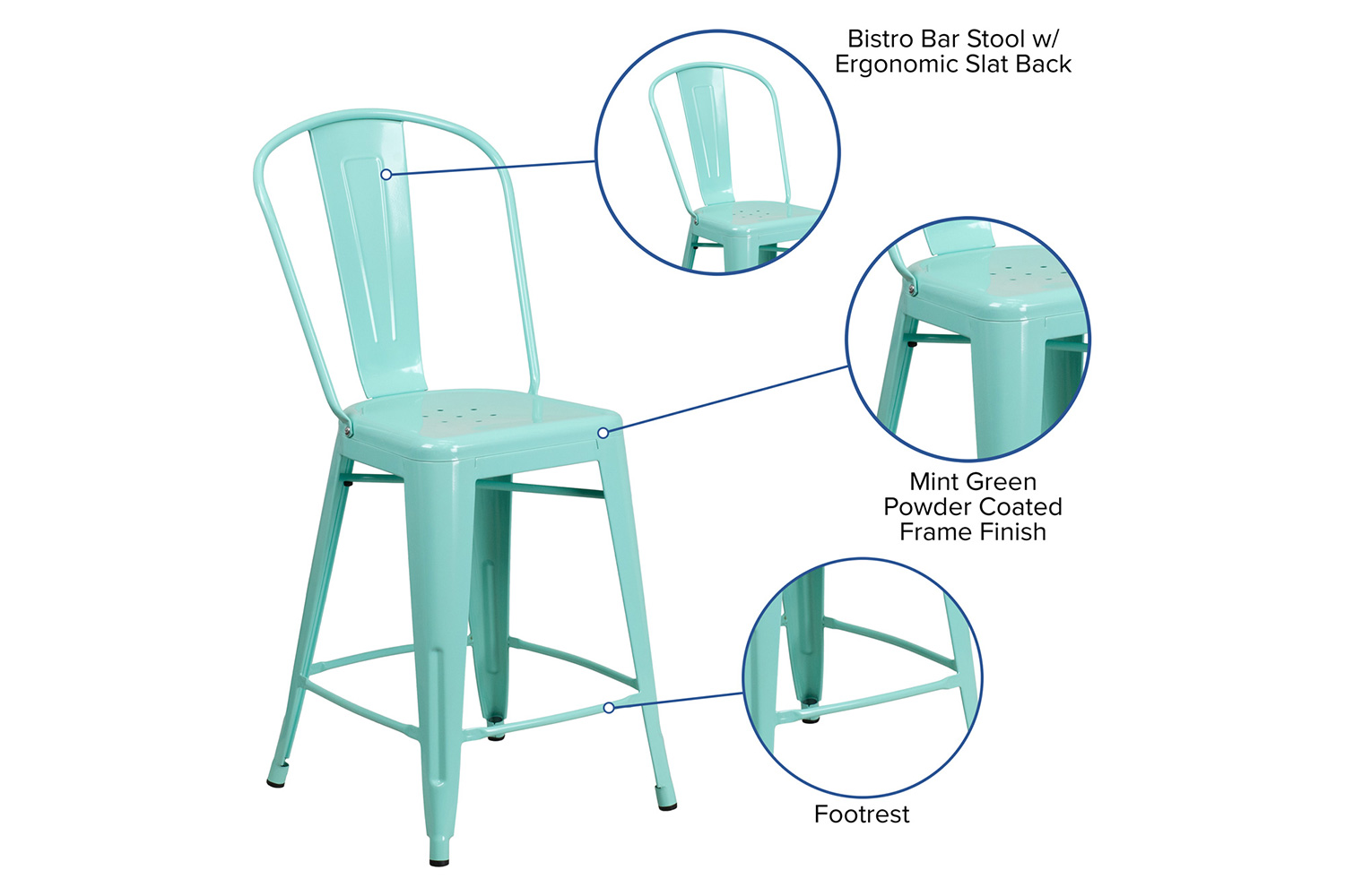 BLNK Carly Commercial Metal Indoor-Outdoor Counter Height Stool - Mint Green