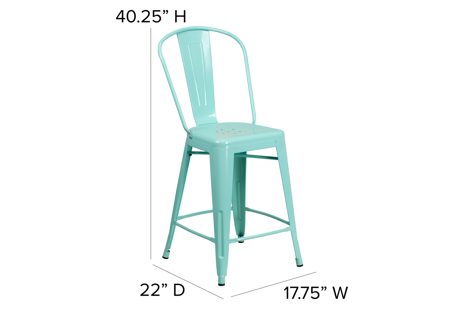 BLNK Carly Commercial Metal Indoor-Outdoor Counter Height Stool - Mint Green