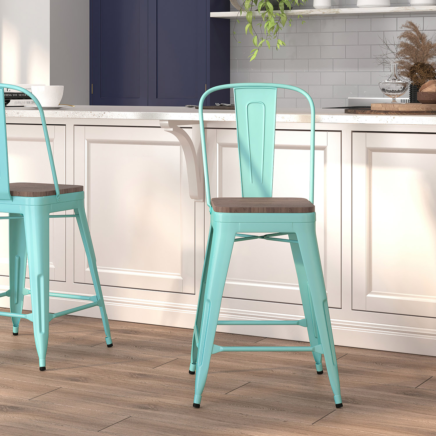 BLNK Carly Metal Counter Height Stool with Wood Seat