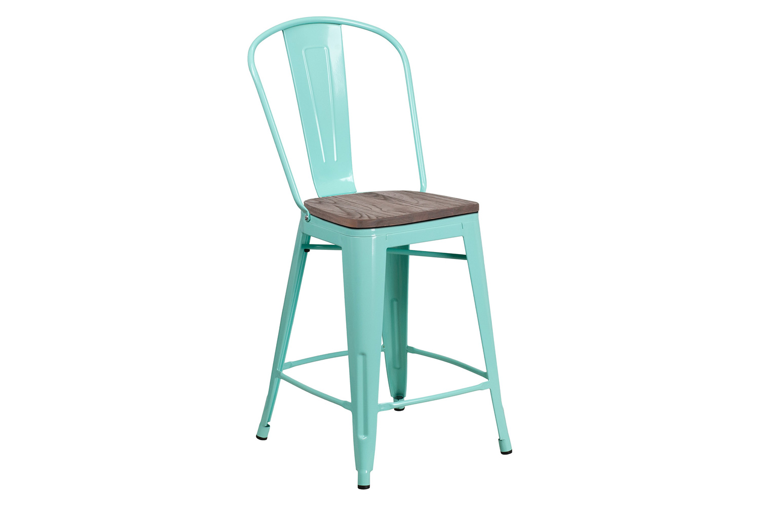 BLNK Carly Metal Counter Height Stool with Wood Seat - Mint Green