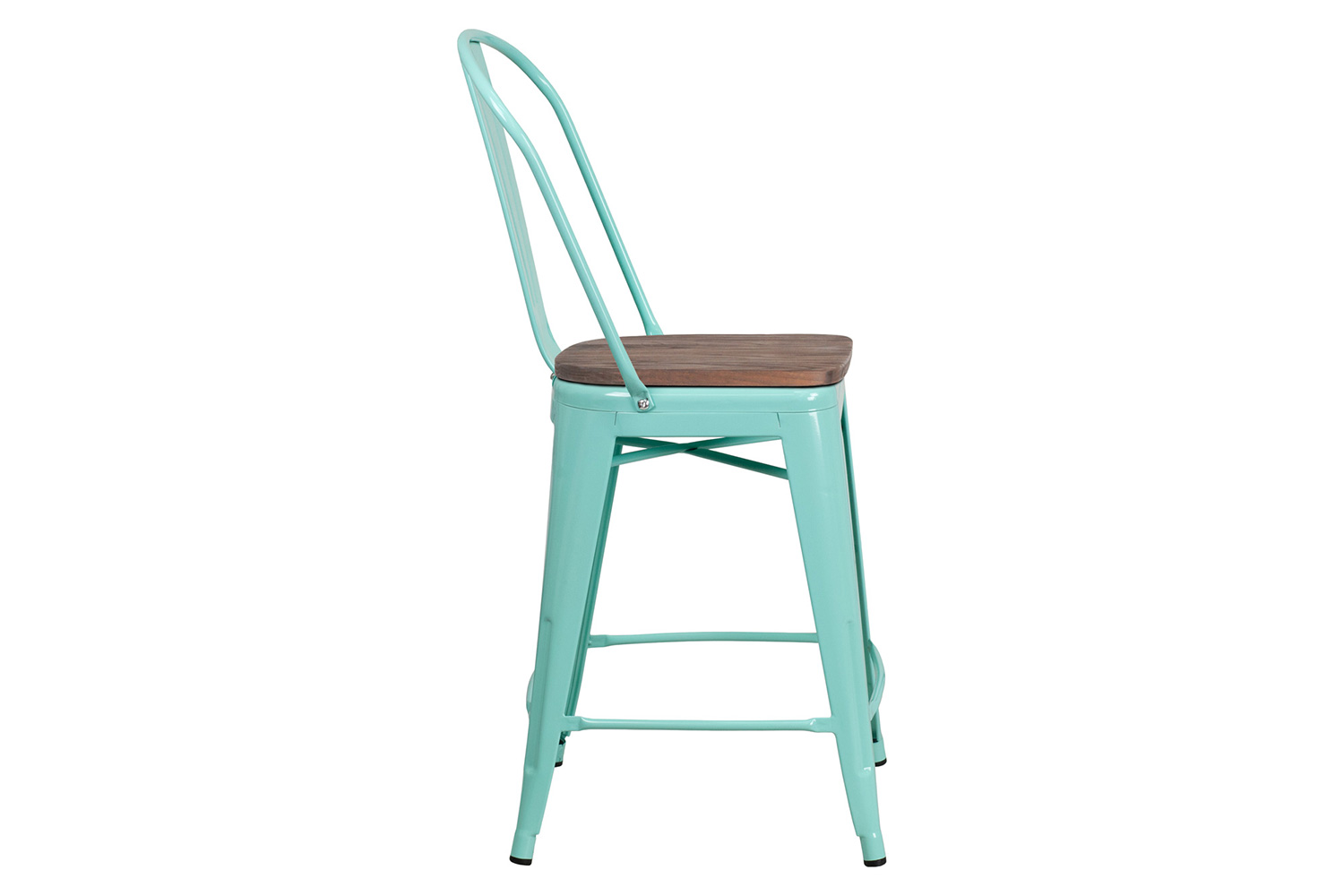 BLNK Carly Metal Counter Height Stool with Wood Seat - Mint Green