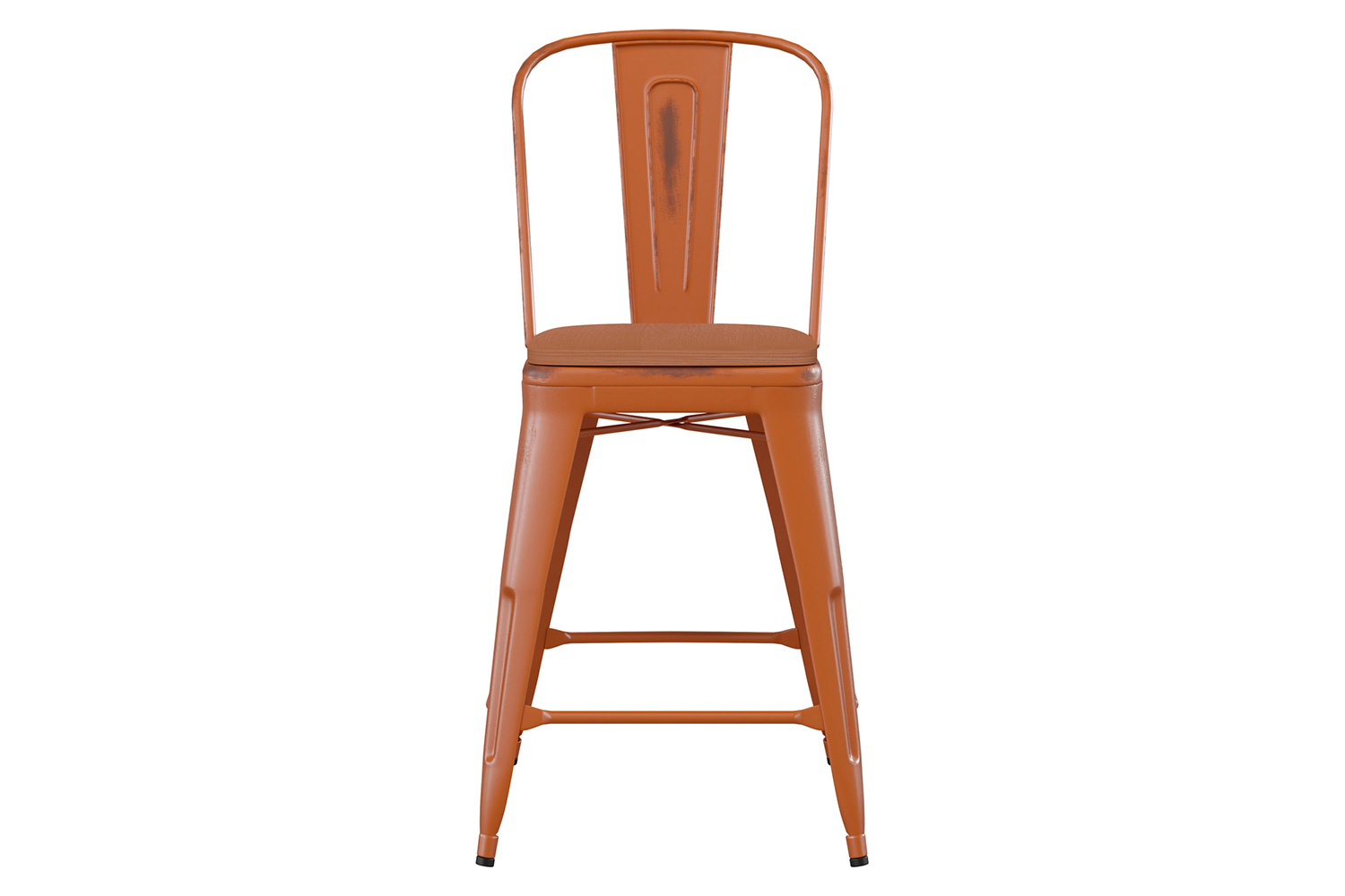 BLNK Carly Commercial Metal Indoor-Outdoor Counter Height Stool with Poly Resin Wood Seat - Orange/Teak