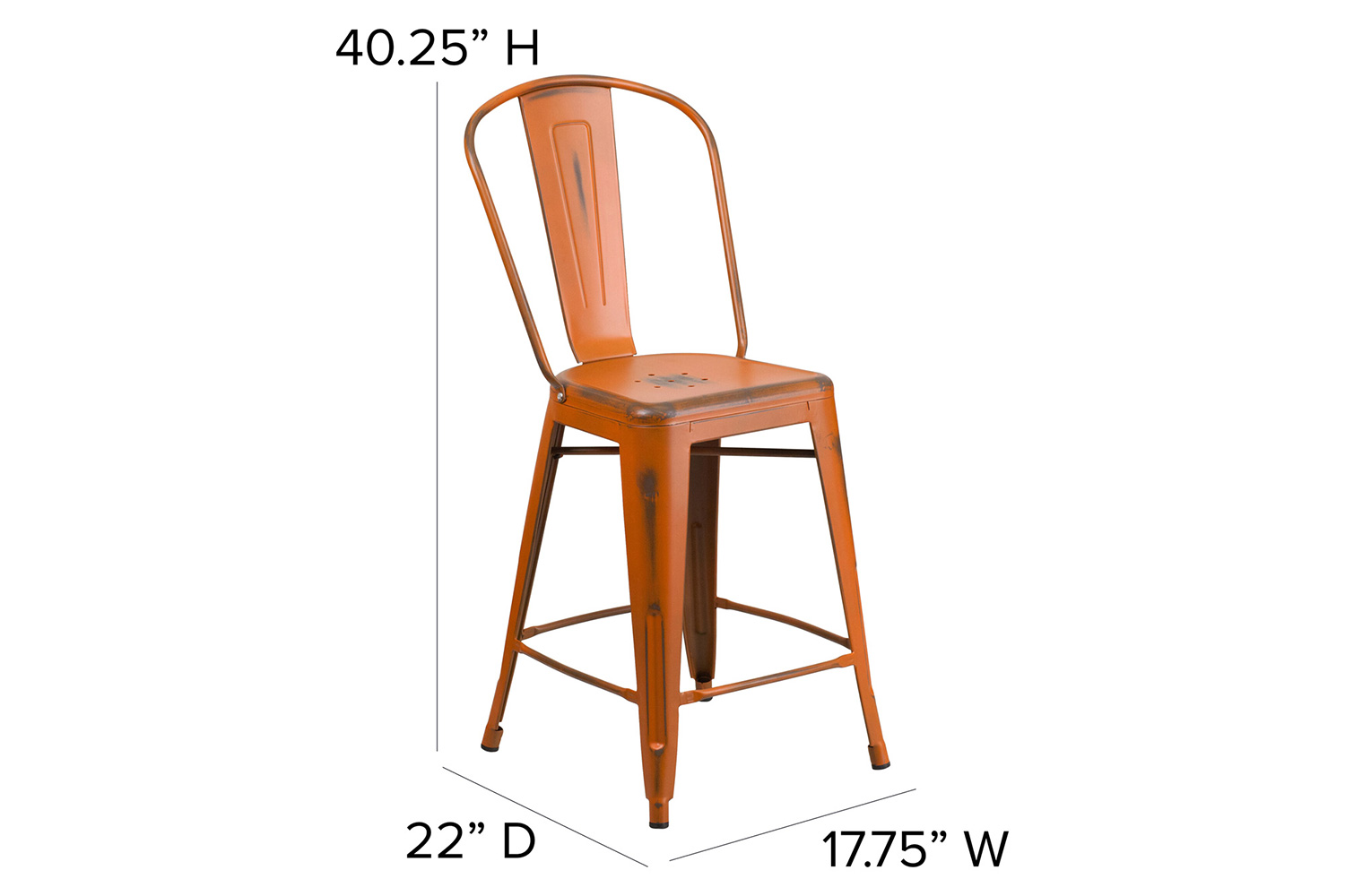 BLNK Carly Commercial Metal Indoor-Outdoor Counter Height Stool with Poly Resin Wood Seat - Orange/Teak