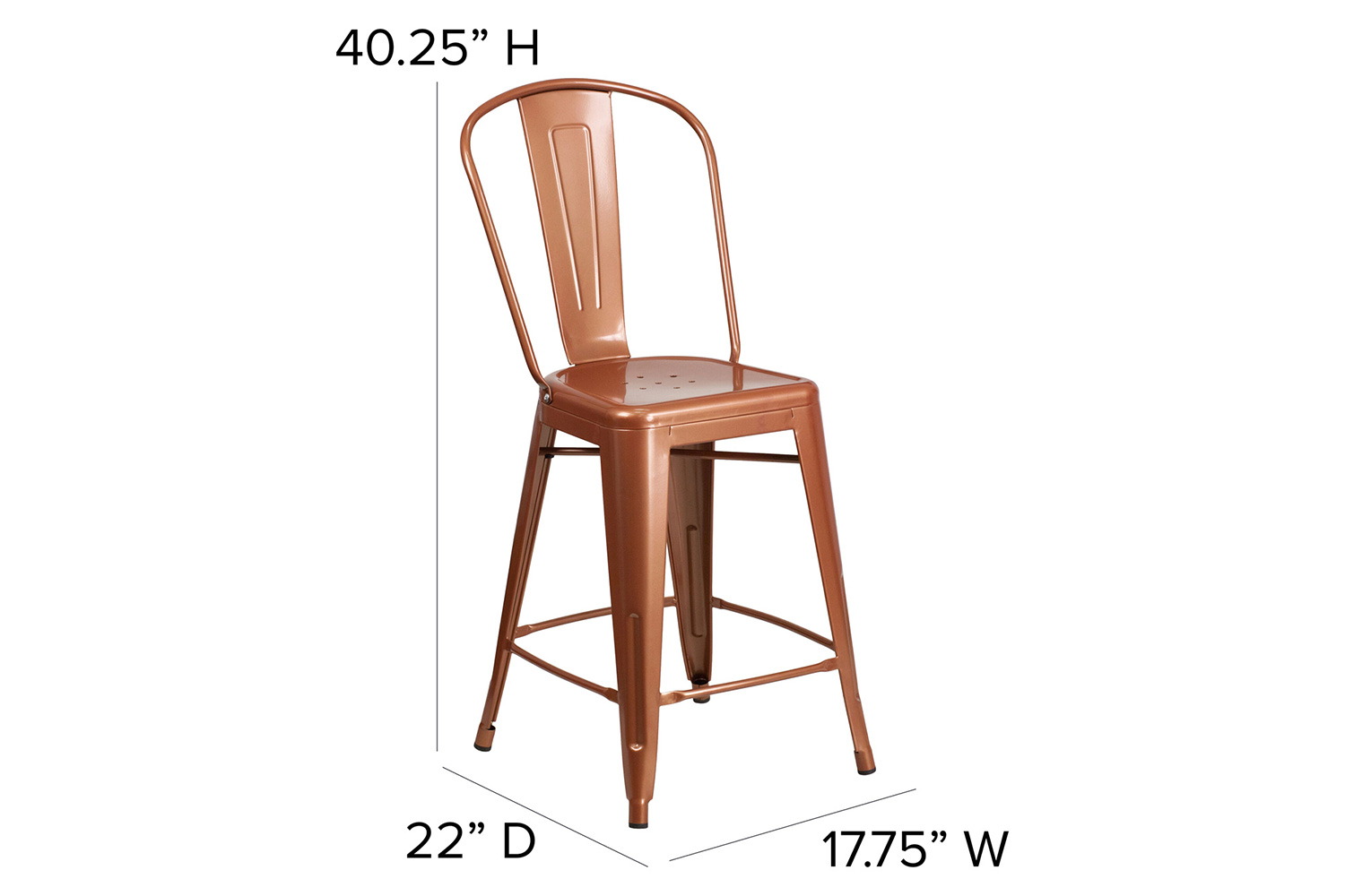 BLNK Carly Commercial Metal Indoor-Outdoor Counter Height Stool - Copper