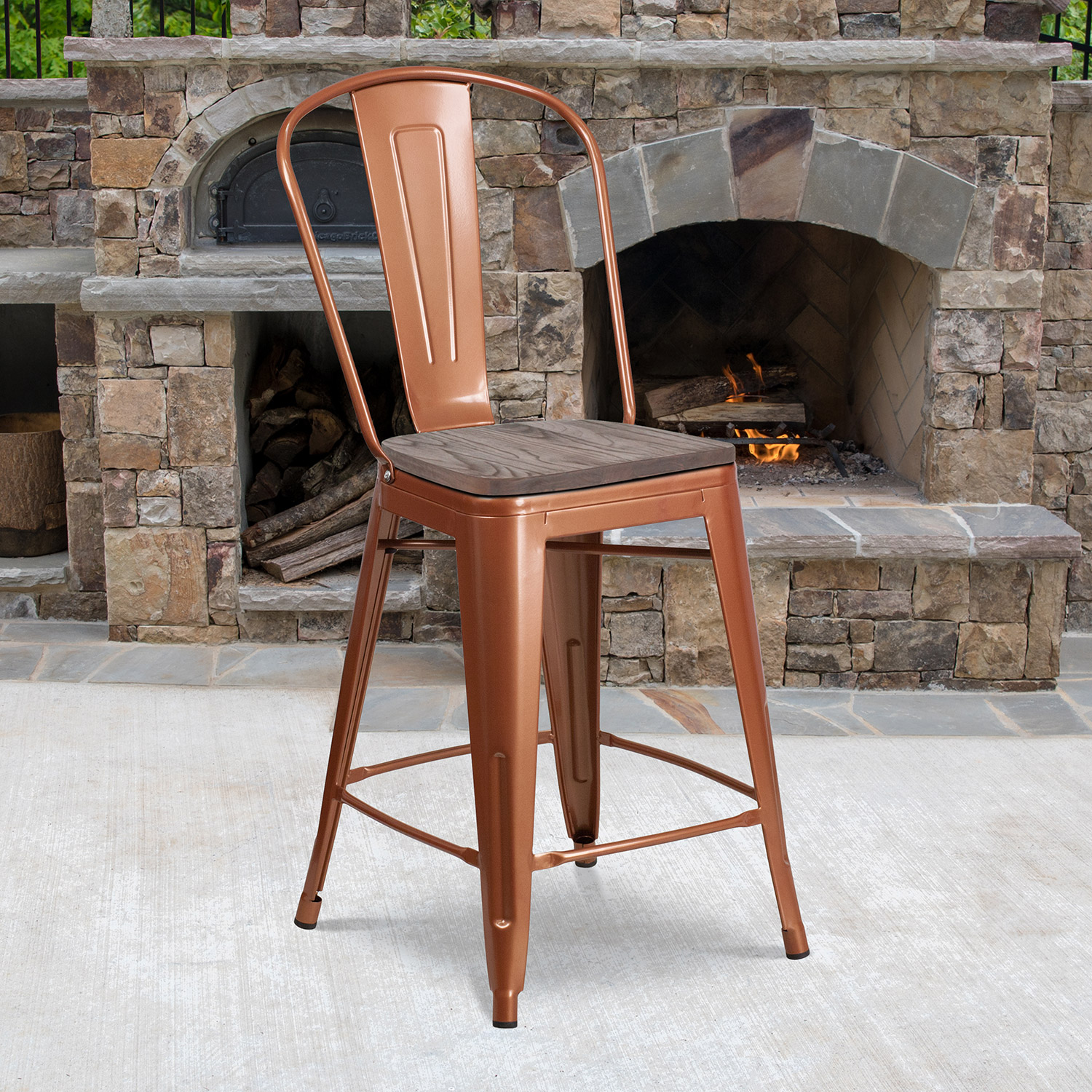 BLNK Carly Metal Counter Height Stool with Wood Seat