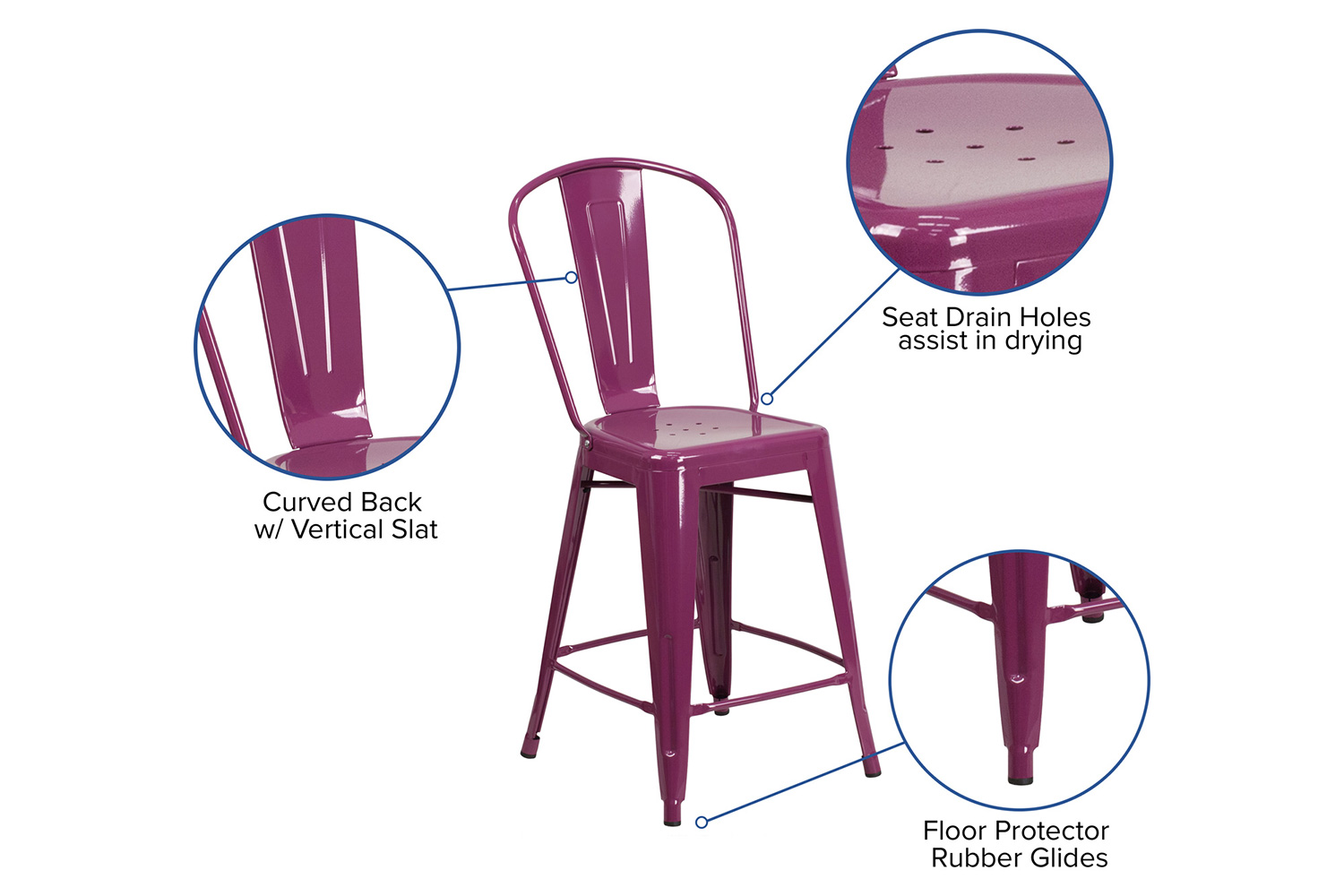 BLNK Carly Commercial Metal Indoor-Outdoor Counter Height Stool - Purple