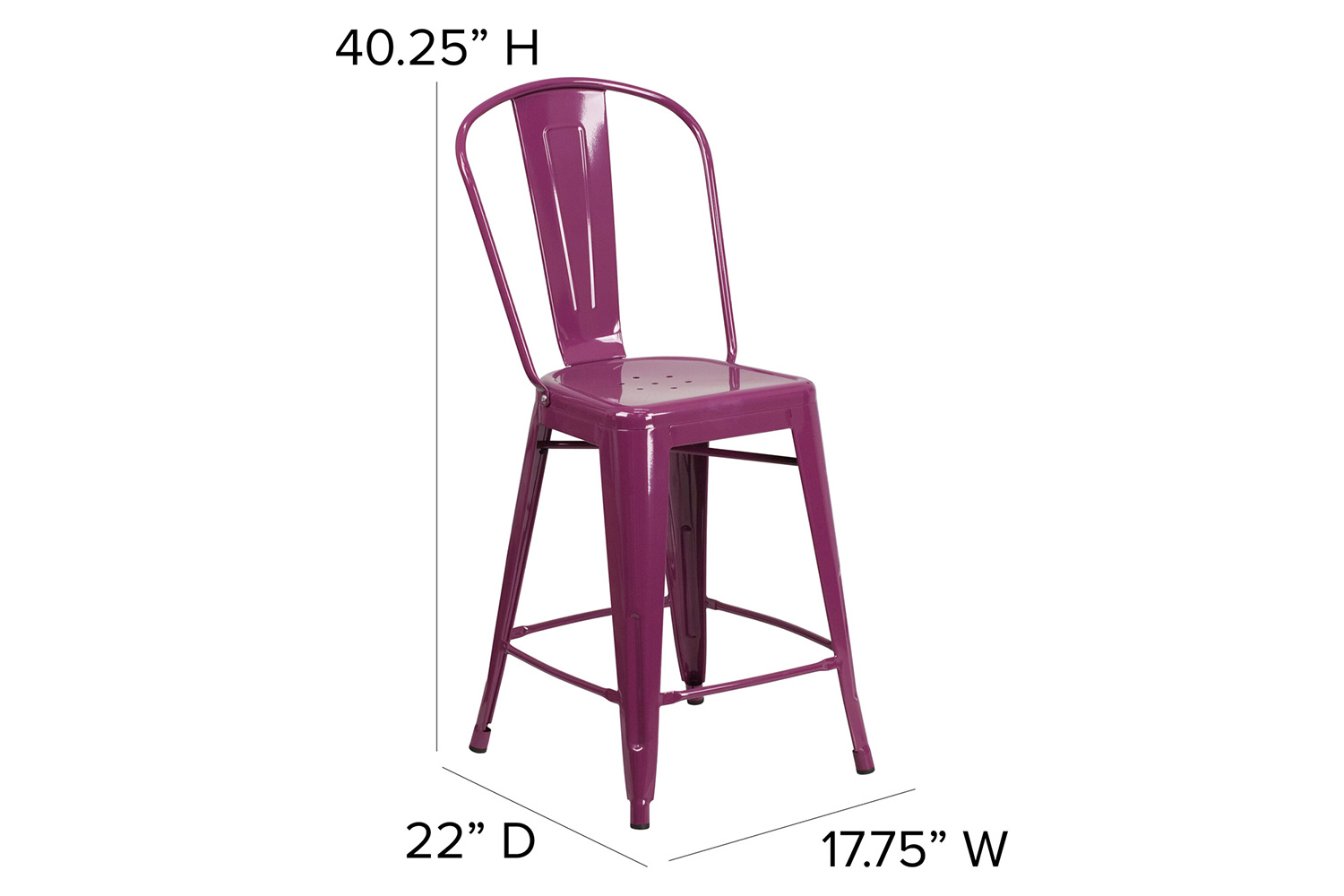 BLNK Carly Commercial Metal Indoor-Outdoor Counter Height Stool - Purple