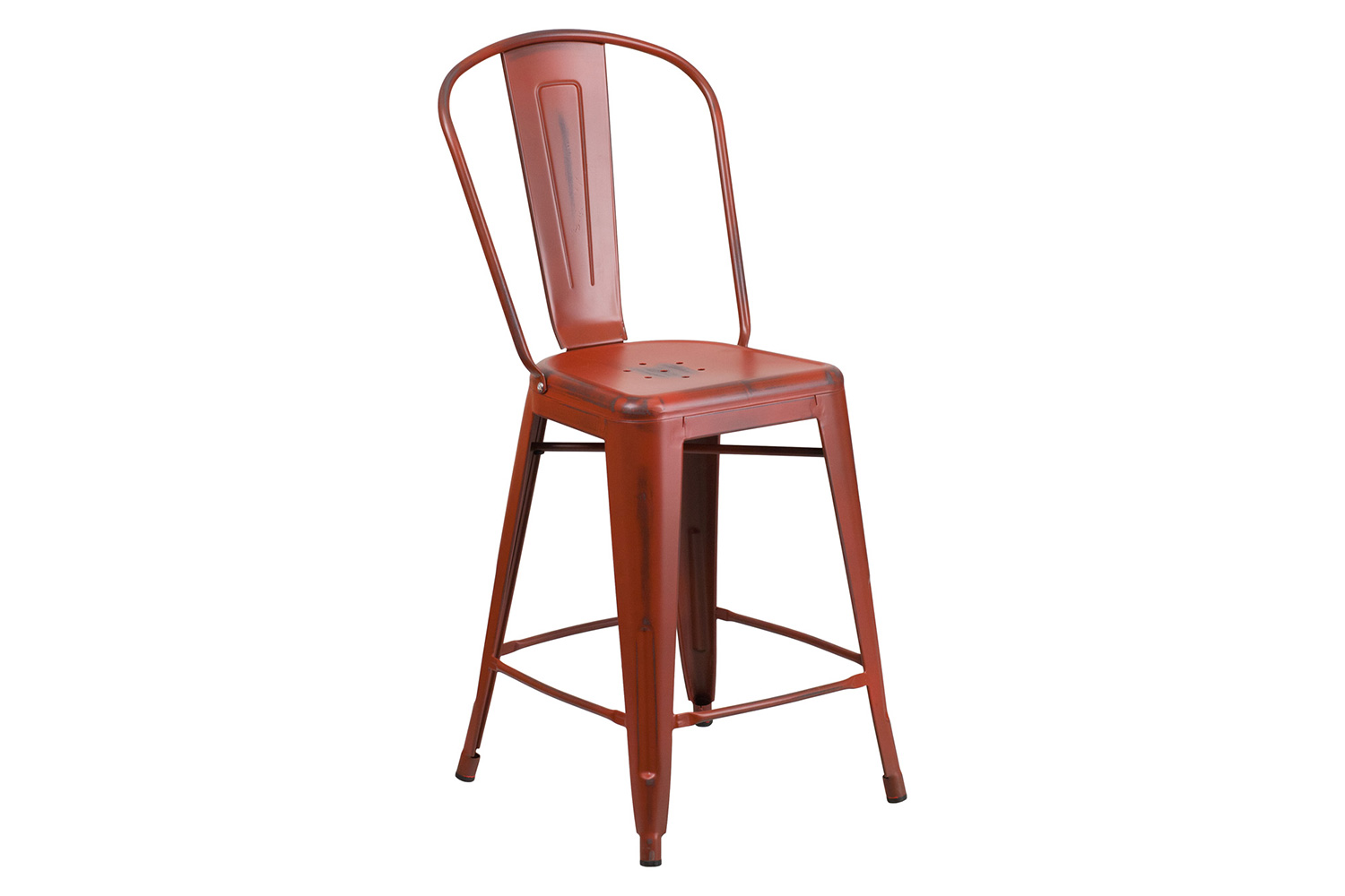 BLNK™ Carly Commercial Metal Distressed Indoor-Outdoor Counter Height Stool - Kelly Red