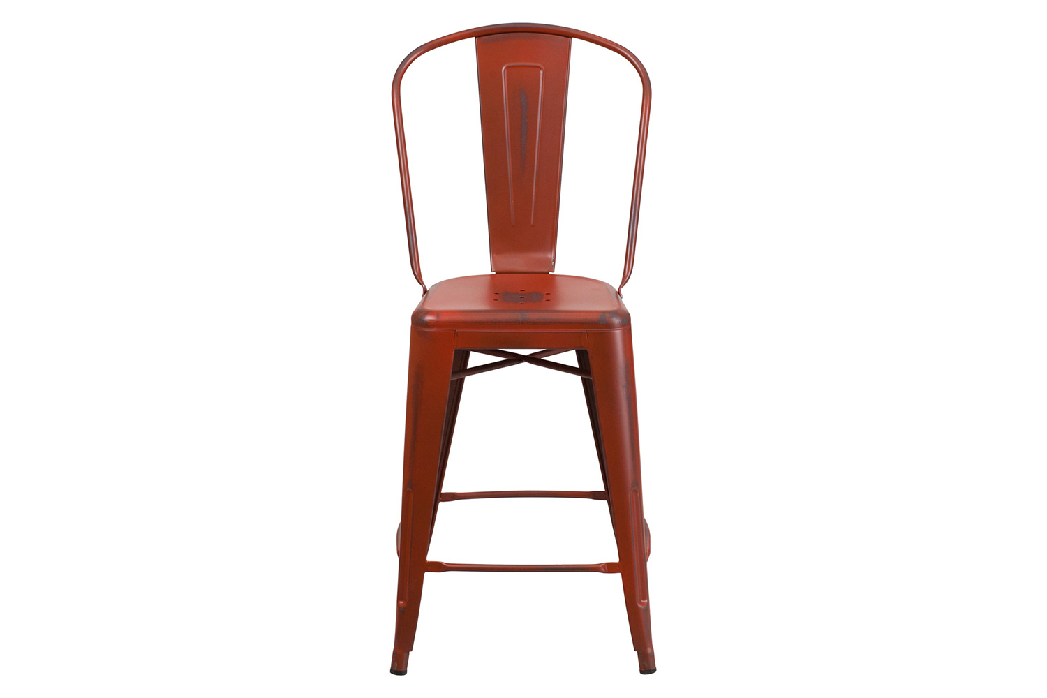 BLNK™ Carly Commercial Metal Distressed Indoor-Outdoor Counter Height Stool - Kelly Red