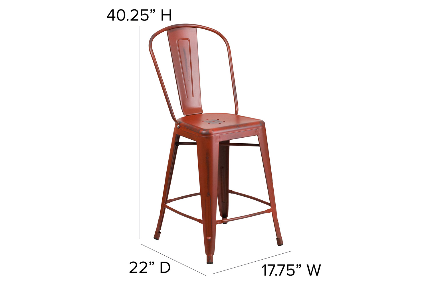 BLNK™ Carly Commercial Metal Distressed Indoor-Outdoor Counter Height Stool - Kelly Red