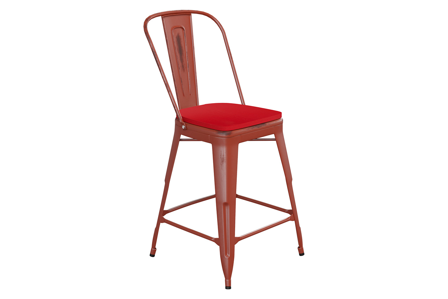 BLNK Carly Commercial Metal Indoor-Outdoor Counter Height Stool with Poly Resin Wood Seat - Kelly Red/Red