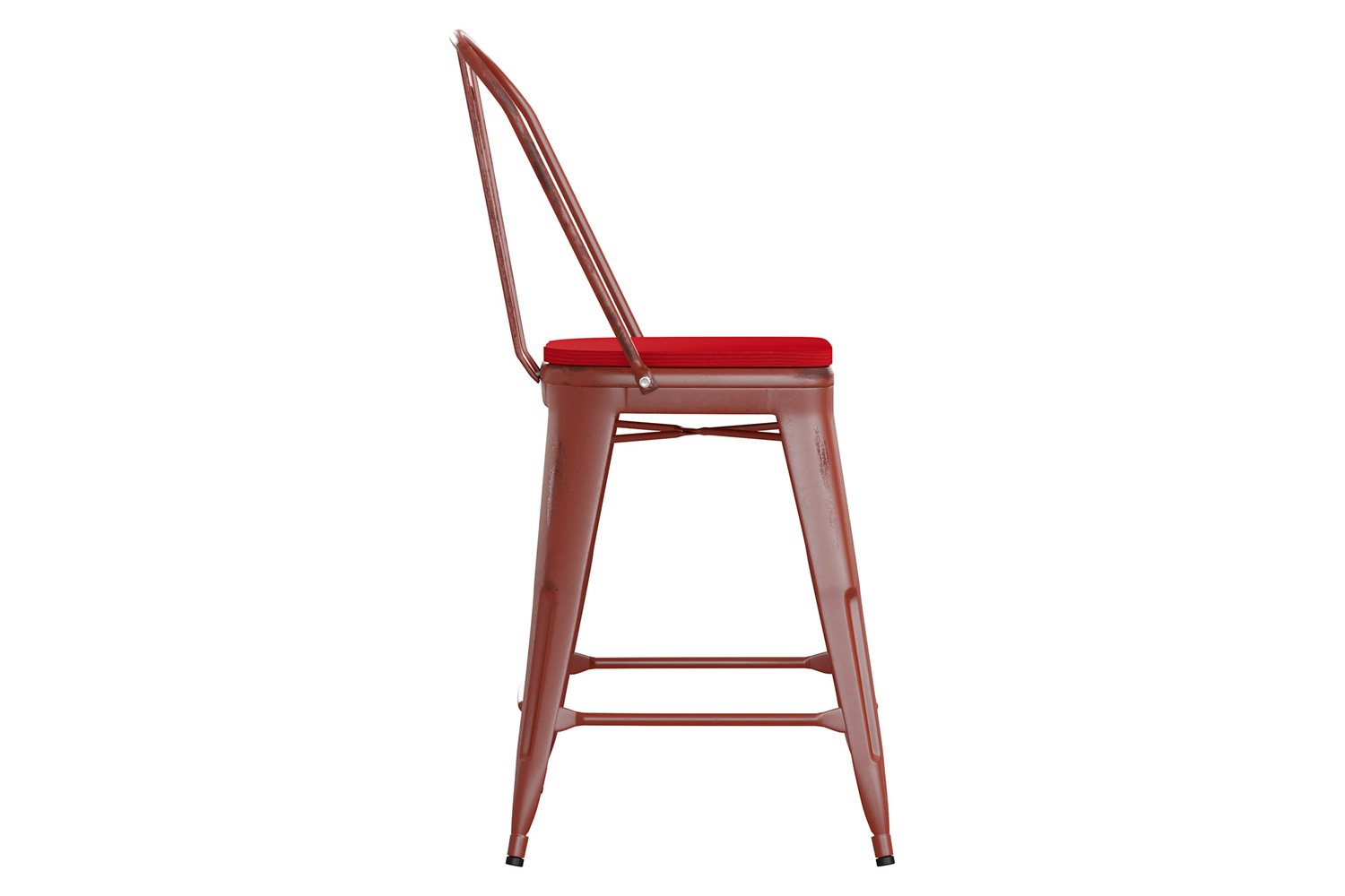 BLNK Carly Commercial Metal Indoor-Outdoor Counter Height Stool with Poly Resin Wood Seat - Kelly Red/Red