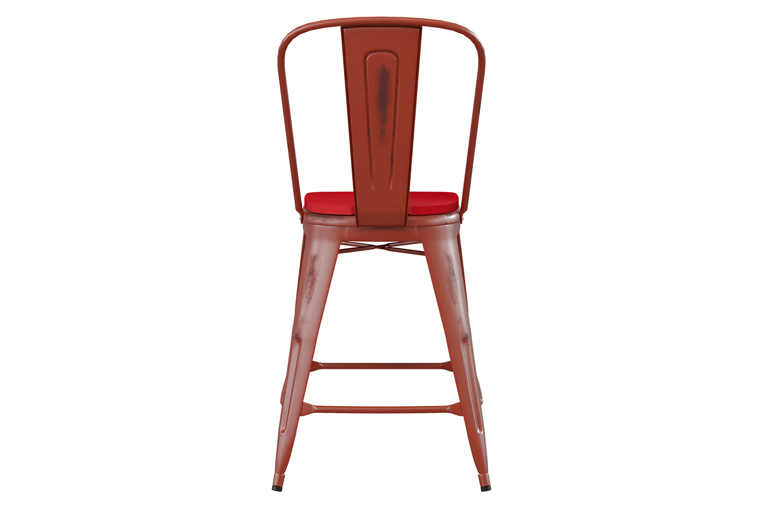 BLNK Carly Commercial Metal Indoor-Outdoor Counter Height Stool with Poly Resin Wood Seat - Kelly Red/Red