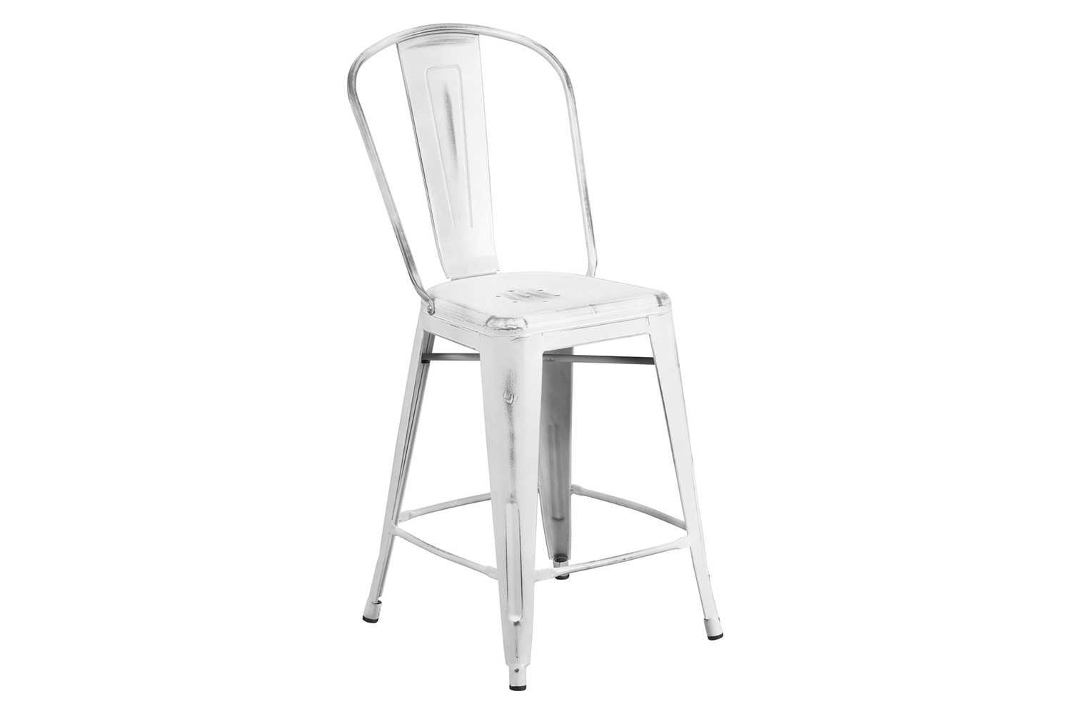 BLNK Carly Commercial Metal Distressed Indoor-Outdoor Counter Height Stool - White