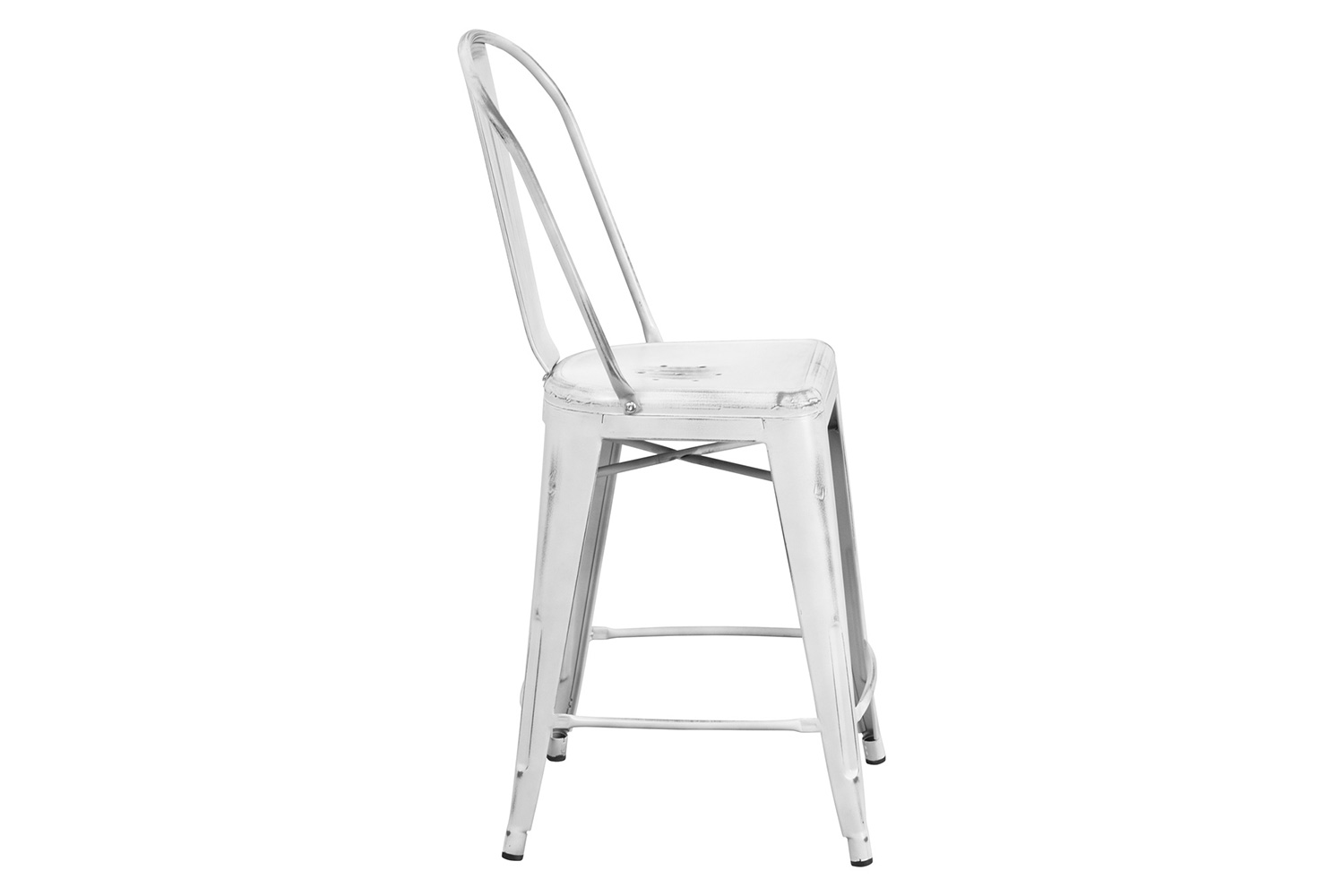 BLNK Carly Commercial Metal Distressed Indoor-Outdoor Counter Height Stool - White