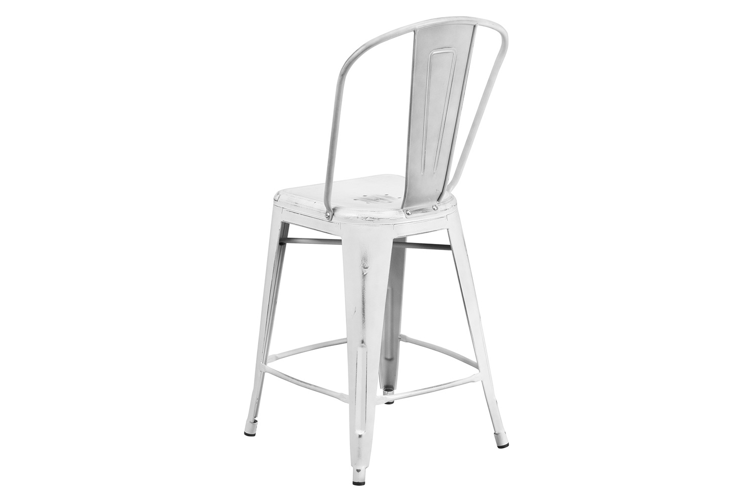 BLNK Carly Commercial Metal Distressed Indoor-Outdoor Counter Height Stool - White