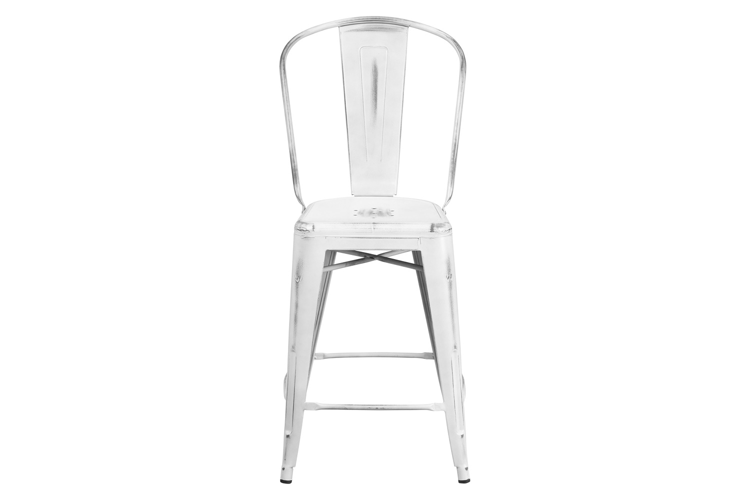 BLNK Carly Commercial Metal Distressed Indoor-Outdoor Counter Height Stool - White