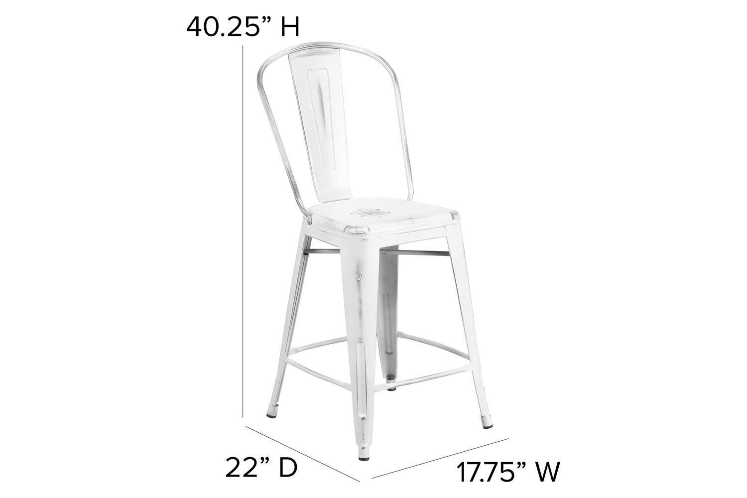 BLNK Carly Commercial Metal Distressed Indoor-Outdoor Counter Height Stool - White