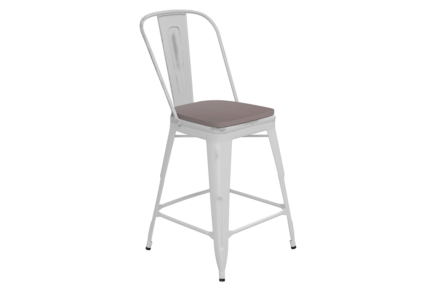 BLNK Carly Commercial Metal Indoor-Outdoor Counter Height Stool with Poly Resin Wood Seat - White/Gray