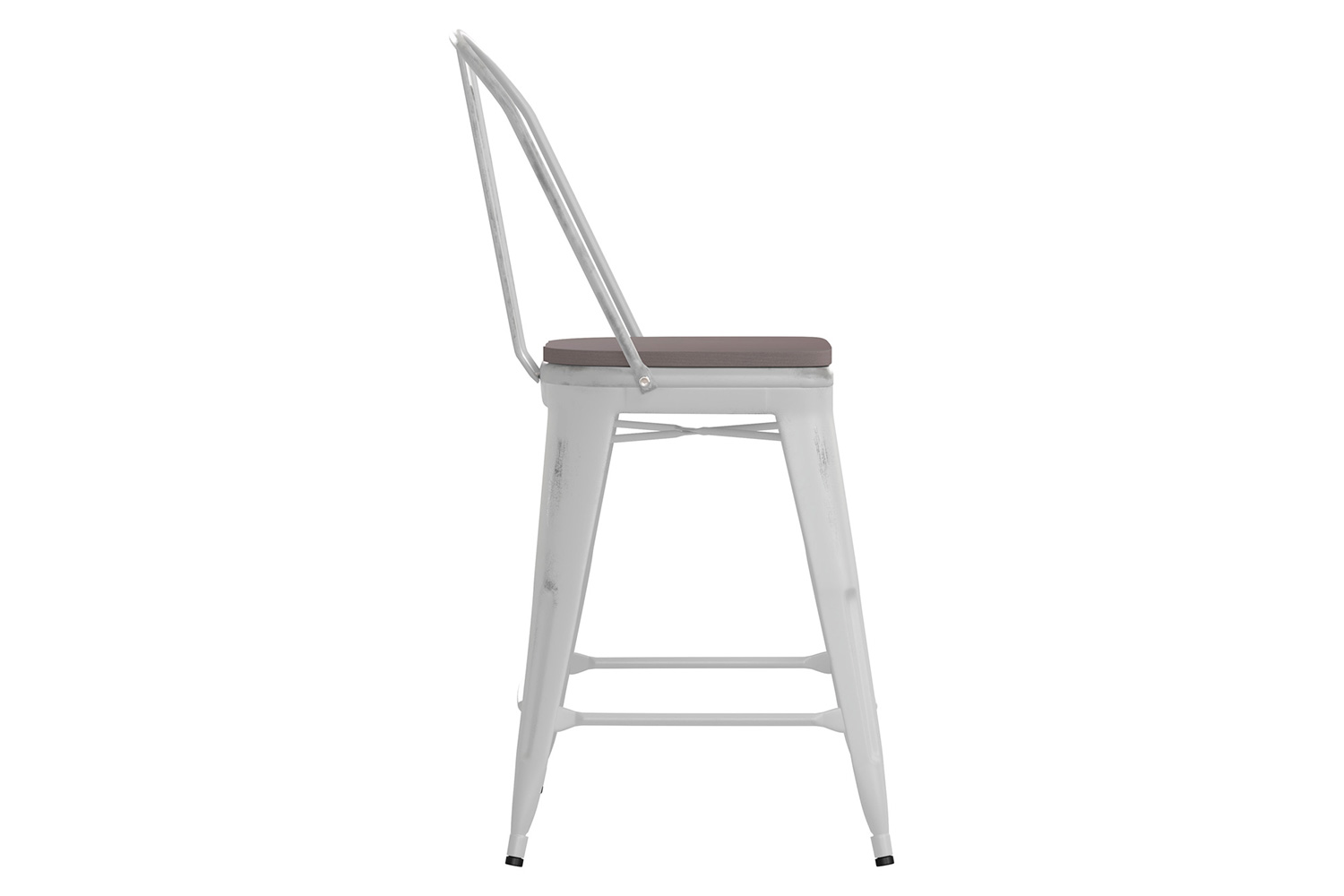 BLNK Carly Commercial Metal Indoor-Outdoor Counter Height Stool with Poly Resin Wood Seat - White/Gray