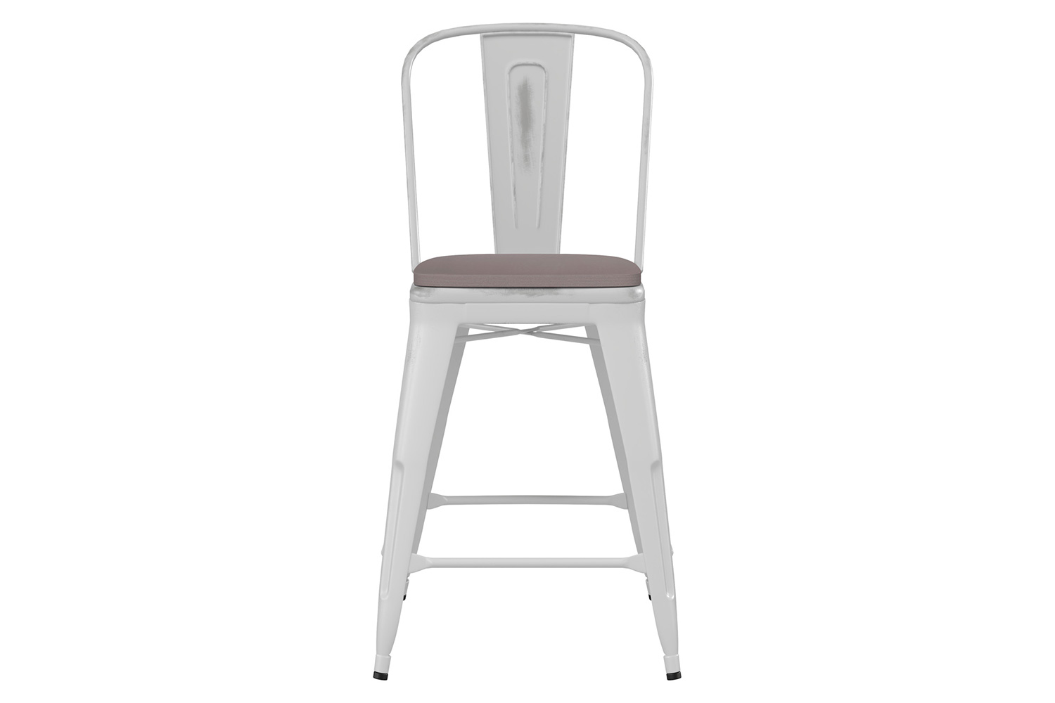 BLNK Carly Commercial Metal Indoor-Outdoor Counter Height Stool with Poly Resin Wood Seat - White/Gray