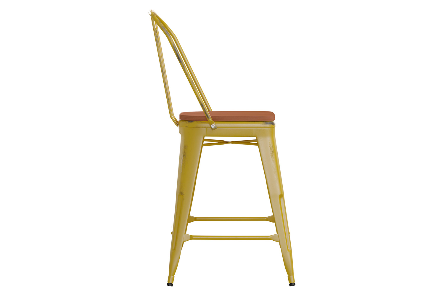 BLNK Carly Commercial Metal Indoor-Outdoor Counter Height Stool with Poly Resin Wood Seat - Yellow/Teak