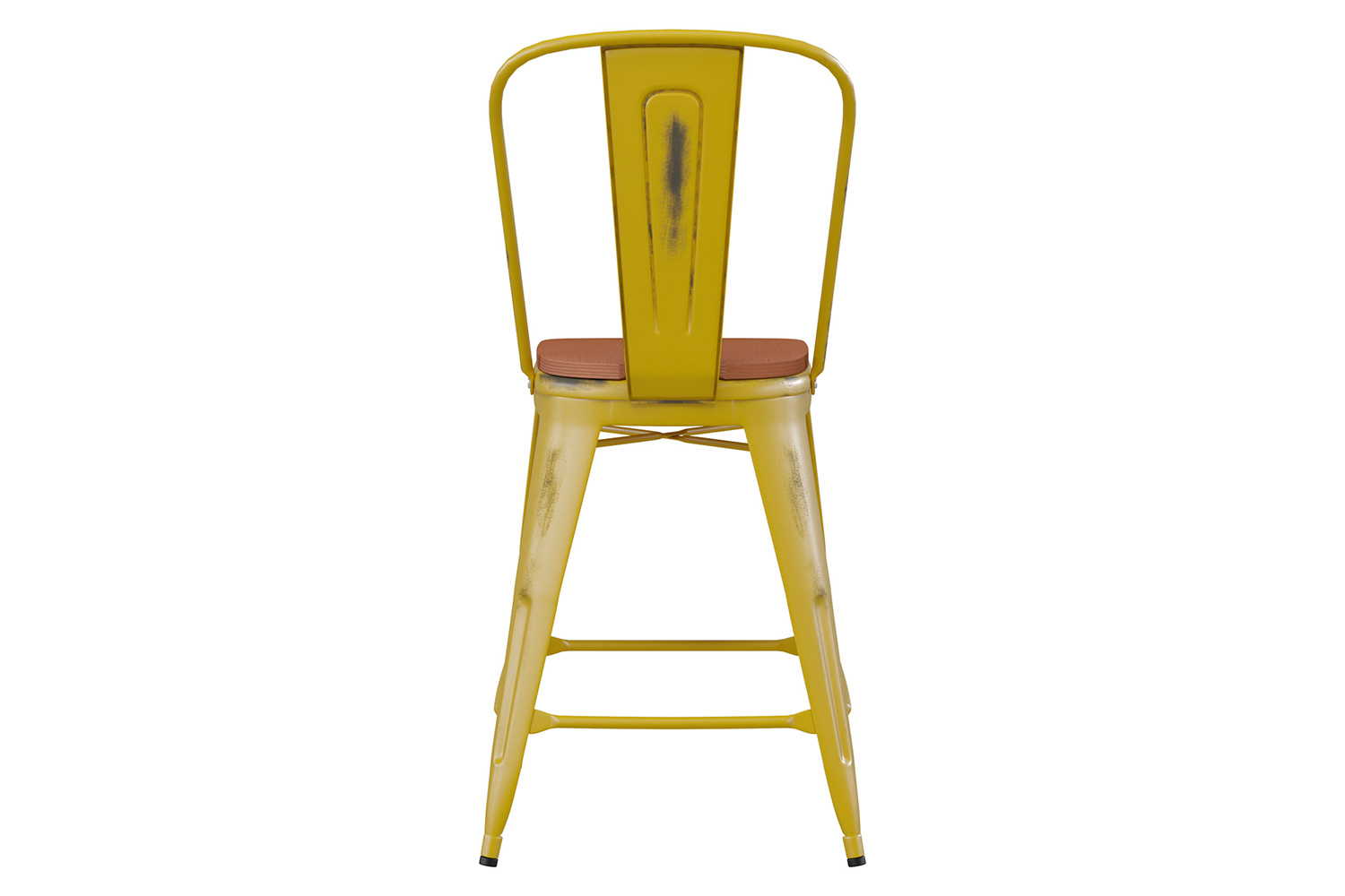 BLNK Carly Commercial Metal Indoor-Outdoor Counter Height Stool with Poly Resin Wood Seat - Yellow/Teak