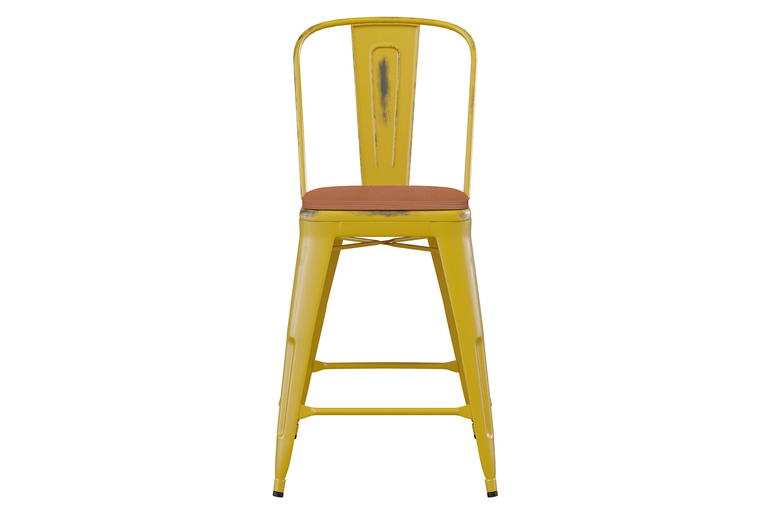 BLNK Carly Commercial Metal Indoor-Outdoor Counter Height Stool with Poly Resin Wood Seat - Yellow/Teak