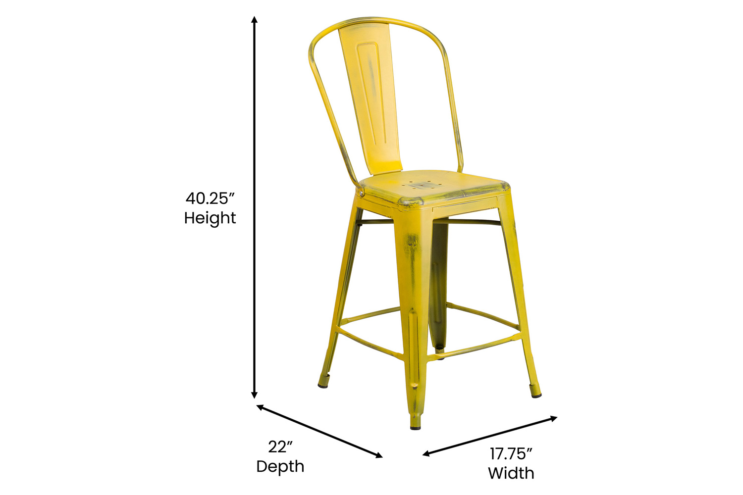 BLNK Carly Commercial Metal Indoor-Outdoor Counter Height Stool with Poly Resin Wood Seat - Yellow/Teak