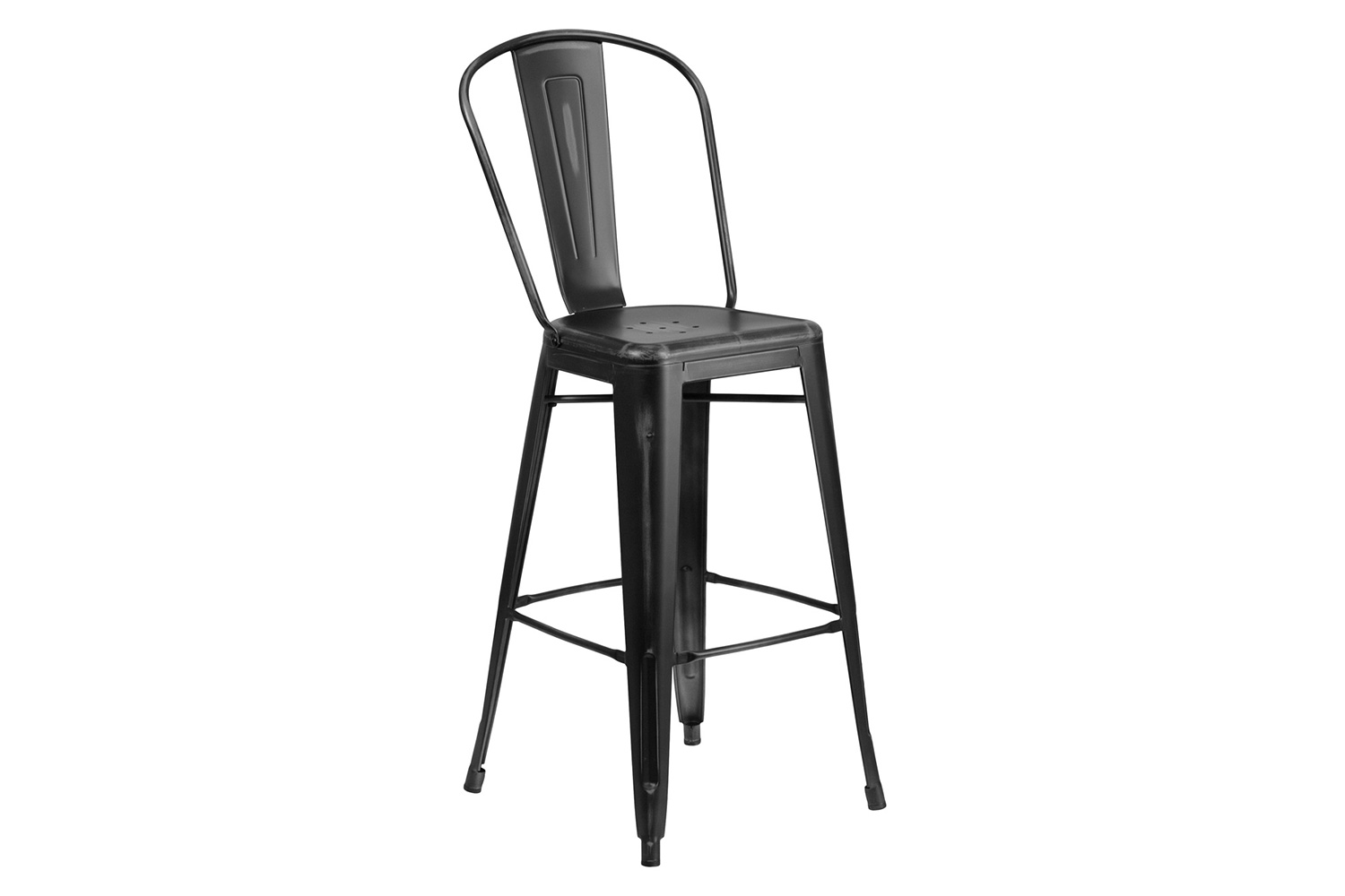 BLNK Cindy Commercial Metal Distressed Indoor-Outdoor Bar Stool with Back - Black