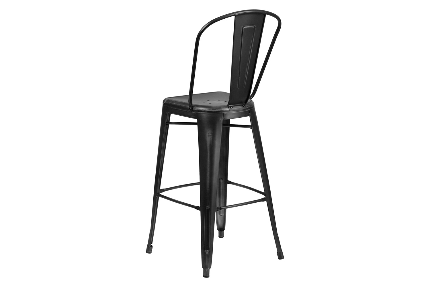 BLNK Cindy Commercial Metal Distressed Indoor-Outdoor Bar Stool with Back - Black